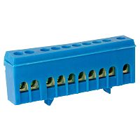 Шина нулевая TS-0609H 6х9 10 отверстий в корпусном DIN-изоляторе синяя ЭНЕРГИЯ /Е0503-0034/