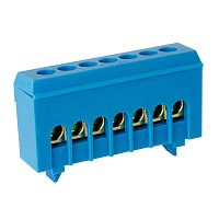 Шина нулевая TS-0609H 6х9 7 отверстий в корпусном DIN-изоляторе синяя ЭНЕРГИЯ /Е0503-0033/