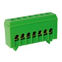 Шина нулевая TS-0609H 6х9 7 отверстий в корпусном DIN-изоляторе зеленая ЭНЕРГИЯ /Е0503-0032/