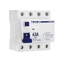 Выключатель дифференциального тока (УЗО) 4п (3P+N) 63А 30мА тип AC 6кА PRIZMA TOKOV ELECTRIC TKE-PZ60-RCDM-4-63-30-AC