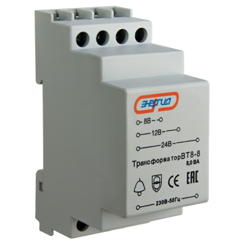 Трансформатор понижающий BT8-8 AC 230/8-12-24В на DIN-рейку ЭНЕРГИЯ /Е0315-0001/ Трансформатор понижающий BT8-8 AC 230/8-12-24В на DIN-рейку ЭНЕРГИЯ /Е0315-0001/