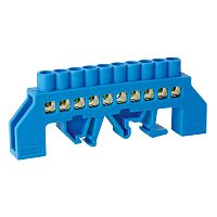 Шина нулевая TS-0609K 6х9 10 отверстий в комбинированном DIN-изоляторе "стойка" синяя ЭНЕРГИЯ /Е0503-0024/